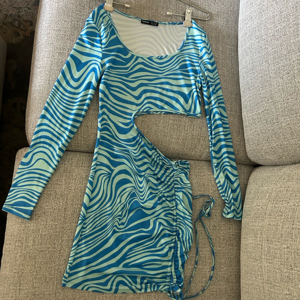 SHEIN Blue Asymmetrical Zebra Print Dress